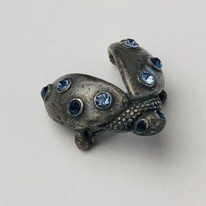 Vintage Pewter Ladybug Brooch with Aquamarine Colored Stones on Wings Antique